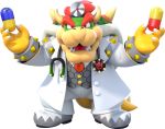  absurdres bowser bracelet dr._mario_(game) dr._mario_world formal highres jewelry pants pill red_hair red_tie sharp_teeth spiked_bracelet spikes stethoscope suit teeth white_footwear white_pants white_suit 