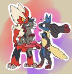  2019 avian balls bird blue_eyes canid canine checker claws digital_media_(artwork) erection feral fur group group_sex hair hi_res lechecker male male/male mammal mega_blaziken mega_evolution mega_lucario nintendo nude penis pok&eacute;mon pok&eacute;mon_(species) sex simple_background smile threesome toe_claws toes video_games zoroark 