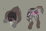 after_sex anal_prolapse anus bodily_fluids canid canine cum duo ear_piercing ear_ring eyewear featureless_crotch felid feline feral fur genital_fluids hybrid male mammal piercing prolapse puppyratcat questionable_consent raised_tail ring_piercing simple_background tail through_wall xog