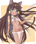  1girl ancient_egyptian ancient_egyptian_clothes animal_ears breasts brown_hair cat_ears cat_girl cat_tail dark-skinned_female dark_skin fang highres if_you_want_to_become_a_godly_artist_(trend) kiyoharu_lp long_hair navel open_mouth original small_breasts solo tail very_long_hair 