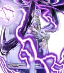  1boy alfathor_(fire_emblem) attack braid braided_beard facial_hair fire_emblem fire_emblem_heroes half_mask head_on_hand highres long_hair maeshima_shigeki mask non-web_source official_art old old_man open_mouth purple_light robe sitting sitting_on_throne solo staff throne white_robe 