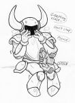  begging bodily_fluids disembodied_hand embarrassed genital_fluids greyscale handjob hi_res humanoid humanoid_penis male monochrome penile penis precum sex shovel_knight shovel_knight_(character) text unknown_artist 