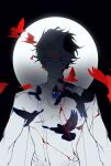  1boy bird bleeding blood blue_eyes brooch cape capelet cracked_skin curtained_hair expressionless feizhe555546 grey_hair highres jewelry limited_palette looking_at_viewer male_focus moon_behind_head nice_(to_be_hero_x) pigeon red_pupils short_hair solo to_be_hero to_be_hero_x upper_body 