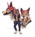  2019 ailuranthropy anthro barefoot black_nose canid canine canis clothed clothing digital_media_(artwork) digitigrade fur male mammal red_fur simple_background solo standing white_background wolf 