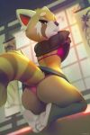  2019 aggressive_retsuko ailurid anthro breasts butt clothing female half-closed_eyes kneeling looking_back mammal miles_df red_panda retsuko sanrio solo underwear undressing 