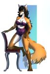  2019 4_toes anthro black_hair breasts canid canine clothed clothing digital_media_(artwork) female fox fur green_eyes hair hi_res looking_at_viewer mammal orange_fur rayley simple_background smile solo toes 