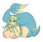  2017 alpha_channel big_breasts breasts butt female green_eyes hair humanoid kdhynamo kelaetia_(wolfrider) looking_at_viewer lying marine merfolk nipples nude simple_background slightly_chubby smile solo transparent_background 