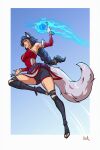 2025 2:3 accessory ahri_(lol) animal_humanoid anklet armwear black_hair bottomwear bracelet braided_hair breasts canid canid_humanoid canine canine_humanoid clothing eyebrows eyelashes facial_markings feet female fox_humanoid hair hair_accessory hair_ring head_markings hi_res humanoid jewelry league_of_legends leg_wraps long_hair mammal mammal_humanoid markings riot_games shorts solo tail tencent ullr_(artist) white_tail wraps