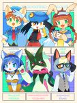  1other 2girls 3boys adjusting_eyewear animal_ears animal_hands aqua_eyes bemani black_fur blue_fur blue_hair blue_hat braid breasts brown_hair cat_boy cat_ears cat_tail character_name cleavage commentary cup english_commentary fox_ears fox_girl fox_tail furry furry_female furry_male glasses gloves green_eyes hat heterochromia highres holding holding_cup jewelry kaze_no_klonoa klonoa krystal kuro_(user_uwrm3742) little_tail_bronx long_hair looking_at_viewer low_twin_braids meowscarada mimi_(pop'n_music) multiple_boys multiple_drawing_challenge multiple_girls pointing pointing_at_viewer pokemon pokemon_(creature) police police_uniform pop'n_music rabbit_ears rabbit_girl raymond_(animal_crossing) red_eyes salute short_hair six_fanarts_challenge smile solatorobo star_fox tail topless_male twin_braids waffle_ryebread white_gloves yellow_eyes 