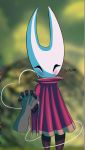  ambiguous_gender arthropod black_body blurred_background blush cloak clothed clothing devilbluedragon disembodied_hand featureless female hi_res hollow_knight hornet_(hollow_knight) insect interlocked_fingers solo_focus vessel_(species) white_body 