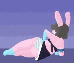  animated batartcave blue_body bottomwear bunbun_(thiccbuns) clothing clothing_lift digital_media_(artwork) girly gloves_(marking) grey_hair hair lagomorph leg_markings leporid lying male mammal markings on_side panties pattern_clothing pattern_underwear pink_body pixel_(artwork) pixel_animation rabbit rear_view skirt skirt_lift socks_(marking) solo striped_clothing striped_panties striped_underwear stripes underwear 