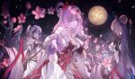  5girls absurdres animal_ears aponia aponia_(butterfly_dreams) back_cutout bare_shoulders black_dress black_gloves black_hair blonde_hair blue_kimono blue_veil braid breasts cherry_blossoms cleavage closed_mouth clothing_cutout collarbone commentary cowboy_shot detached_sleeves diamond-shaped_pupils diamond_(shape) dress elf elysia_(herrscher_of_human:_ego)_(honkai_impact) elysia_(honkai_impact) elysia_(peachy_spring)_(honkai_impact) english_commentary female_pov flower fox_ears fox_girl fu_hua fu_hua_(crane_of_taixuan) fu_hua_(fenghuang_of_vicissitude) gauntlets gloves glowing_pupils hair_bun hair_flower hair_ornament half_gloves hand_grab high-waist_skirt highres honkai_(series) honkai_impact_3rd japanese_clothes kimono large_breasts long_hair looking_at_viewer medium_breasts multicolored_hair multiple_girls neon_(pixiv_31150749) night night_sky off_shoulder official_alternate_costume out_of_frame parted_lips pink_hair pink_pupils pointy_ears ponytail pov pov_hands purple_eyes purple_gloves raiden_mei raiden_mei_(apho) red_eyes red_flower red_skirt second-party_source short_ponytail sidelocks single_hair_bun skirt sky smile streaked_hair symbol-shaped_pupils thighs two-tone_dress veil white_dress white_flower white_hair yae_sakura yae_sakura_(blooming_maiko) yae_sakura_(goushinnso_memento) yellow_pupils 
