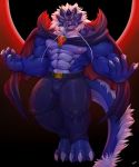  anthro belt cape clothing danandnite dragon hair hi_res horn looking_at_viewer male muscular muscular_male pecs smile solo standing 