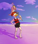  absurd_res anthro avian beach bird chicken clothed clothing ducktales eyewear galliform gallus_(genus) glasses gyro_gearloose hi_res ladysomnambule male mammal outside phasianid seaside standing swimwear 