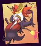 3_fingers 3_toes anthro areola biped black_arms black_body black_fingers black_fur black_hands black_tail breasts broom broom_riding canid canine cheek_tuft cleaning_tool curvy_figure dex0codex facial_tuft feet female fingers fur generation_9_pokemon hi_res hourglass_figure inner_ear_fluff mammal mega_delphox mega_evolution mouth_closed multicolored_body multicolored_face multicolored_fur nintendo nipples nude orange_body orange_fur orange_inner_ear_fluff pink_areola pink_nipples pointy_ears pointy_nose pokemon pokemon_(species) red_body red_eyes signature sitting smile smirk smug solo tail toes tuft white_body white_breasts white_fur yellow_body yellow_ears yellow_fur