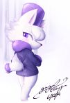  animal_crossing anthro arctic_wolf better_version_at_source blush breasts canid canine canis clothed clothing female fur gingy_k_fox hair headgear headwear hi_res looking_back mammal nintendo purple_eyes simple_background solo video_games white_fur whitney_(animal_crossing) wolf 