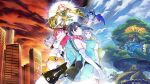 2girls 3boys aegiomon armor bare_shoulders bat_(animal) belt black_eyes black_hair blue_eyes breasts brown_hair building digimon digimon_(creature) digimon_story:_time_stranger dress goat_horns goggles goggles_on_head gold_armor gomamon green_dress green_eyes green_jacket grey_hair gun halo head_wings holding holding_gun holding_weapon horns jacket jupitermon jupitermon_wrath_mode large_breasts misono_inori multicolored_jacket multiple_boys multiple_girls official_art patamon picodevimon second-party_source short_dress short_hair skyscraper sleeveless sleeveless_dress sunset tonami_kanji tree trigger_discipline two-tone_jacket weapon white_dress white_jacket wings yasuda_suzuhito yellow_eyes yuuki_dan yuuki_kanan 