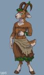  anthro bovid caprine clothed clothing dbd fur goat hair horn looking_at_viewer male mammal nipples simple_background smile solo topless 