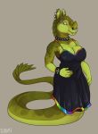  anthro breasts clothed clothing collar dbd facial_piercing female hybrid looking_at_viewer naga nose_piercing piercing reptile scalie septum_piercing smile snake solo 