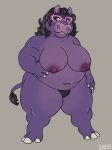 anthro big_breasts breasts common_hippopotamus dbd ear_piercing eyewear female glasses hair hippopotamid mammal nipples overweight overweight_female piercing pubes solo standing 