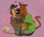  &lt;3 2019 anthro anthro_on_anthro black_nose blush brown_fur canid canine canis clothed clothing crossover cuddling domestic_dog dukey eyebrows fur great_dane half-length_portrait hanna-barbera happy hat headgear headwear hoodie johnny_test_(series) love male male/male mammal mastiff molosser portrait raised_eyebrows rhyset romantic_couple scooby-doo scooby-doo_(series) shirt signature simple_background smile teeth topwear 