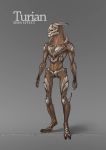  2_toes alien english_text featureless_crotch gradient_background grey_background horn looking_aside male mass_effect nude plates simple_background skinny solo spikes standing suthnmeh text toes turian video_games watermark 