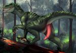  2019 3_toes alternate_species big_penis biped black_eyes claws day digital_media_(artwork) dinosaur dradmon dromaeosaurid erection feral forest glans green_skin green_stripes hi_res hondra indoraptor jurassic_park jurassic_world looking_at_viewer male open_mouth outside penis pink_penis pink_tongue plant pubic_boot raised_tail reptile scalie sharp_claws sharp_teeth shrub side_view signature slit_pupils solo spikes standing striped_body stripes talons tapering_penis teeth theropod toe_claws toes tongue tree universal_studios white_claws yellow_sclera 