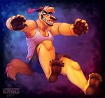  6_fingers 6_toes anthro barefoot bottomwear canid canine canis claws clothing domestic_dog fascinating_(artist) feet hindpaw male mammal pawpads paws plantigrade polydactyly shirt shorts soles solo tank_top topwear 