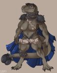  anthro breasts dbd dickgirl dinosaur erection ineffective_armor intersex looking_at_viewer multi_penis muscular muscular_dickgirl muscular_intersex nipples penis reptile scalie scar solo standing teeth 