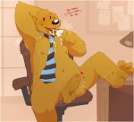  &lt;3 2018 anthro balls blush brown_fur canid canine canis dialogue domestic_dog english_text erection fur hollo_nut humanoid_hands humanoid_penis male mammal necktie penis sam_and_max samuel_dog sitting slightly_chubby solo talking_to_viewer text uncut 