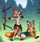  2019 5_fingers anthro aseethe blonde_hair canid canine day detailed_background digitigrade female fox fur grass hair male mammal outside spots spotted_fur standing 