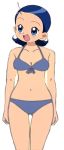  2019 absurdres ahoge artist_request bare_legs bikini blue_bikini blue_eyes blue_hair blue_swimsuit cleavage collarbone female front-tie_bikini front-tie_top game_cg groin happy highres legs medium_breasts navel official_art ojamajo_doremi open_mouth scan senoo_aiko short_hair simple_background smile solo standing swimsuit white_background 
