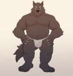  2019 anthro belly bulge canid canine canis clothing cute_fangs dasoowolf fundoshi hi_res humanoid_hands japanese_clothing male mammal moobs navel nipples overweight overweight_male simple_background solo underwear wolf 