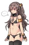  ... 1girl armband arms_at_sides bangs bikini black_bikini black_gloves black_legwear breasts brown_eyes brown_hair bubble_tea_challenge cowboy_shot detached_collar drinking girls_frontline gloves groin hair_between_eyes highres justeeeeth long_hair navel one_side_up scar scar_across_eye shaded_face side-tie_bikini sidelocks skindentation small_breasts solo spoken_ellipsis stomach suction_cups swimsuit thighhighs ump45_(girls_frontline) 