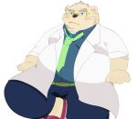  2019 anthro blue_eyes blush bottomwear clothing eyewear fur glasses hi_res leib_(tas) male mammal necktie overweight overweight_male pants polar_bear shin_kuns shirt sitting smoking solo tokyo_afterschool_summoners topwear ursid ursine video_games white_fur 