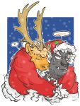  anthro antlers caffeinecanine capreoline cervid christmas clothed clothing duo felid fur holidays horn krampus_(housamo) lion mammal orange_fur pantherine reindeer tokyo_afterschool_summoners video_games youl 