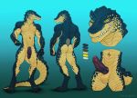  anthro balls belly_scales butt crocodilian erection flaccid green_scales humanoid_penis laluka long_tail male model_sheet muscular muscular_male nude penis reptile scales scalie sharp_teeth solo teasfox teeth thick_tail yellow_eyes 