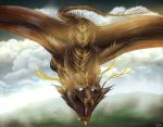  2018 blue_eyes day detailed_background digital_media_(artwork) dragon feral flying hi_res membrane_(anatomy) membranous_wings mistyrdis open_mouth outside scalie solo teeth tongue western_dragon wings 