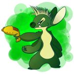  1:1 2019 4_arms 4_fingers absurd_res alien alpha_channel blonde_hair chopsuey claws digital_drawing_(artwork) digital_media_(artwork) disney evil_grin experiment_(species) fist fur green_background green_claws green_eyes green_fur green_nose hair hi_res holding_object holding_weapon lilo_and_stitch mohawk_(disambiguation) multi_arm multi_limb plasma_blaster plasma_gun ranged_weapon simple_background smile solo standing starryblast9 weapon 