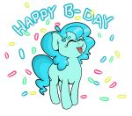  english_text equid equine eyes_closed feral happy happy_birthday hi_res horse joy mammal my_little_pony pony solo text wholesome 