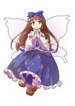  1girl alphes_(style) blue_bow blue_ribbon blue_shirt blue_skirt blunt_bangs bow brown_eyes brown_hair brown_shoes commentary_request commission crying crying_with_eyes_open dairi fairy fairy_wings frilled_bow frilled_skirt frills full_body hair_bow juliet_sleeves large_variant_set loafers long_hair long_skirt long_sleeves looking_at_viewer own_hands_together parody puffy_sleeves ribbon shirt shoes simple_background skeb_commission skirt skirt_set solo star_sapphire straight_hair style_parody tachi-e tears touhou transparent_background variant_set wide_sleeves wings 