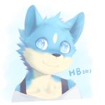  1:1 2017 anthro black_nose blue_ears blue_eyes blue_fur bust_portrait canid canine cheek_tuft collarbone fur fur_tuft head_tuft looking_at_viewer male mammal portrait simple_background smile solo tan_fur tuft 埃亞_(artist) 