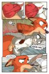  2019 abdominal_bulge akiric animal_genitalia animal_penis anthro anthro_on_anthro balls bed bodily_fluids breasts buckteeth canid canine canine_penis cheek_tuft clitoris comic dialogue dipstick_ears disney duo english_text female female_penetrated fox green_eyes judy_hopps knot knotting lagomorph larger_male leporid lying male male/female male_penetrating mammal multicolored_ears nick_wilde nipples nude on_side pain penetration penis pillow pussy rabbit sex size_difference smaller_female sound_effects speech_bubble tears teeth text tuft vaginal vaginal_penetration zootopia 