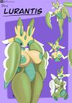 absurd_res animal_genitalia anthro areola arthropod arthropod_abdomen big_breasts breasts brushbyter cloaca female generation_7_pokemon genitals green_areola green_body green_nipples hi_res insect lurantis mantis multiple_poses nintendo nipples pokemon pokemon_(species) pose shiny_pokemon shy solo