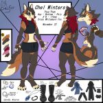 anthro bulge calico_fox canid canine chelfox chelfoxart clothing cross_fox detailed_bulge ear_piercing ear_ring facial_piercing femboy fox hi_res labret_piercing lip_piercing male mammal model_sheet nonbinary_(lore) nose_piercing open_mouth pawpads paws piercing pupils red_fox ring_piercing septum_piercing slit_pupils solo text true_fox underwear yellow_eyes