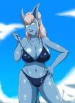  big_breasts bikini blizzard_entertainment breasts cleavage clothed clothing draenei female hi_res horn humanoid speeds swimwear video_games warcraft 