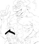  abs big_penis censored erection fry_sasami gyumao horn humanoid_penis male muscular muscular_male nipples pecs penis pubes scar solo tokyo_afterschool_summoners video_games 