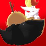  2019 3_toes absurd_res anthro arthurclaws big_butt braixen breasts butt canid canine cheek_tuft digital_media_(artwork) feet female fur hi_res inner_ear_fluff looking_at_viewer lying mammal multicolored_fur nintendo nude on_front pok&eacute;mon pok&eacute;mon_(species) red_background red_eyes red_fur shoulder_tuft side_boob signature simple_background smile snout solo thick_thighs toes tuft video_games white_fur yellow_fur 