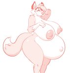  2019 anthro areola belly big_belly big_breasts blush breasts canid canine female fox hi_res mammal navel nipples outie_navel pregnant simple_background solo titsunekitsune zera_(titsunekitsune) 