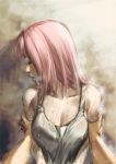 1girl breasts character_request cleavage closed_eyes commentary_request medium_hair non_(nonbiriya_mini) pink_hair see-through sweat tank_top 